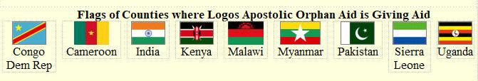 Flags of 9 countries where Logos Apostolic orphan Aid helps